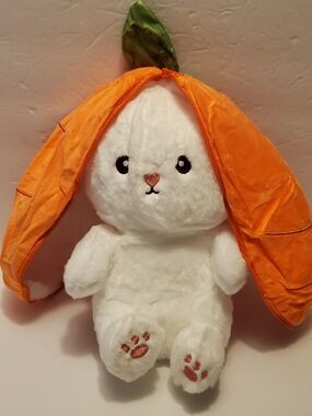 Reversible White Rabbit Stuffed Animal Plush in Orange Carrot Case, Medium